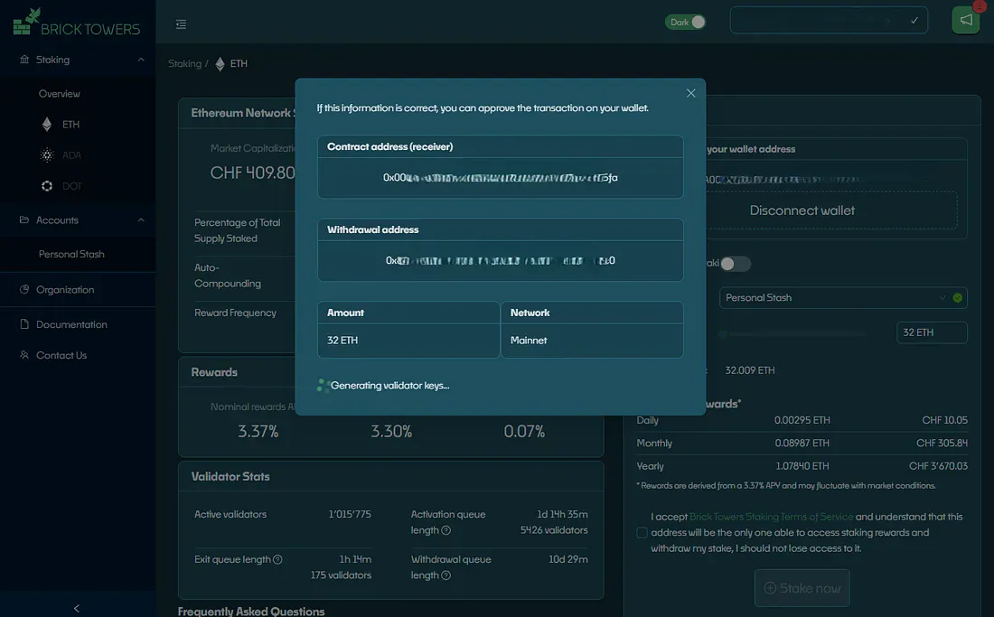Prompt to confirm the deposit transaction in your wallet