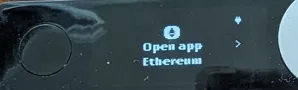 Ledger device screen: Open app Ethereum