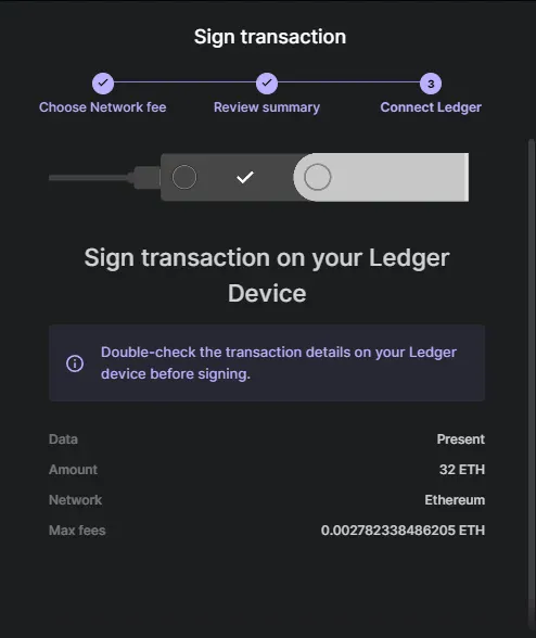 Ledger Live: sign the transaction on your Ledger device