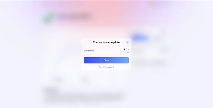 Transaction complete dialog on StakeWise